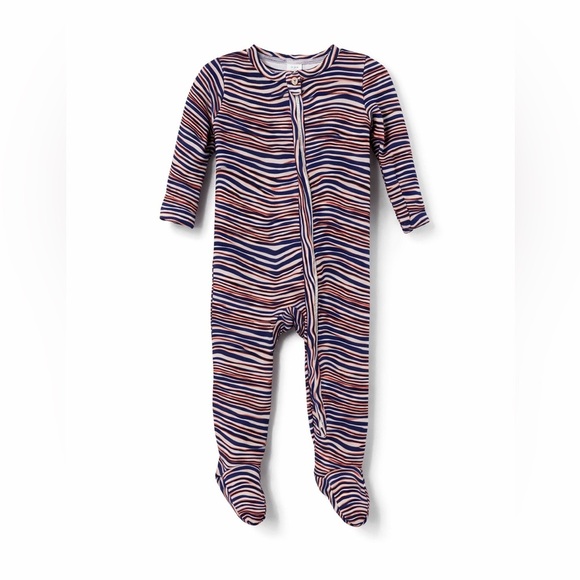 Angel Dear Other - Angel Dear Zigzag Patterned Footie - Blue and Red Bamboo Pajamas Size 6-9 months